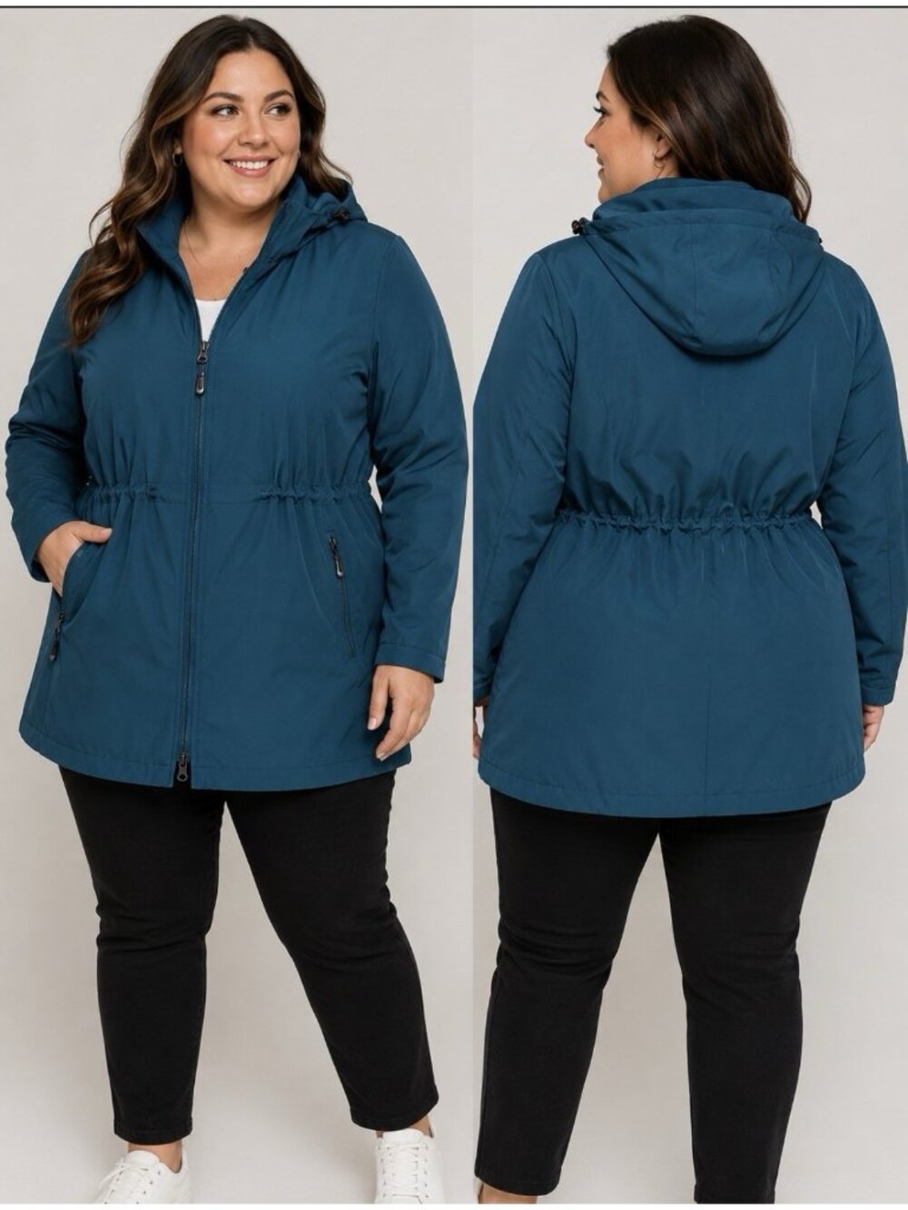 Plus size 4XL Womens Teal Hooded Softshell Jacket Waterproof Fleece Lined